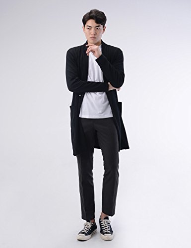 NEARKIN (NKNKTNC803 Mens Slim Cut Look Knitwear Shawl Collar Long Cardigan Sweater Black US M(Tag Size M)