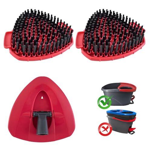 2 Pack Scrub Brush Replacement Head Compatible with O Cedar Easywring 1-Tank System 2 Pcs Spin Mop Replace Scrubber Mop Head & 1 Mop Base for Bathroom Kitchen Deck Tub and Tile