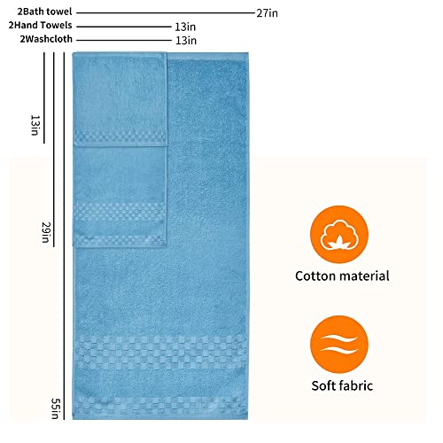 Image of Sulfar 100% Combed Cotton, 6 Pcs Towel Set - 2 Bath Towels (70 x 140 cm), 2 Hand Towels (40 x 70 cm) and 2 Face (30 x 30 cm) (600 GSM, Pack of 6) Nile Blue
