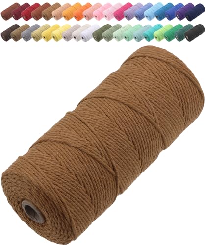 GOHOF Cordón de macramé de 2 mm x 205 m, cuerda de algodón suave torcido de 3 hebras, uno de los materiales más perfectos para arte de macramé, cuerda de algodón sin productos químicos (color