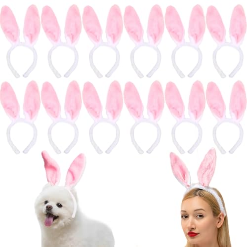 Tangrove Easter Bunny Ears Headband Easter Accessories Headbands for Women Bulk Bunny Costume Adult 12pcs White Pink Bunny Ears Rabbit Mask Easter Bunnies Party Supplies