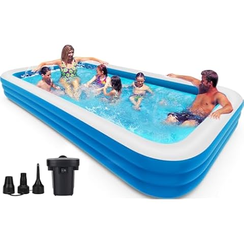 Inflatable Pool with Air Pump, 130" X 72" X 22" Oversized Thickened Blow-Up Pool for Kids, Adults, Swimming Pool for Outdoor, Garden, Backyard, Summer Water Party Cover