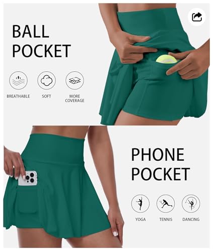 Women's Tennis Skirt with Built-in Shorts High Waisted Women Pleated Skirt Cheer Uniform Skorts with Pockets Green — view 2