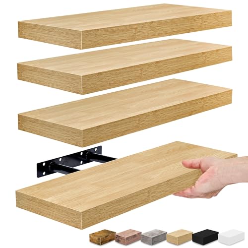 Sorbus 4 Pack Maple Wood Floating Shelves for Wall, Bathroom,