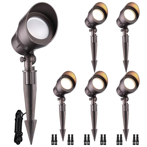 LEONLITE Low Voltage LED Landscape Spotlight, 5W 12V Pathway Lights Outdoor, CRI90, Aluminum Spot Lights for Garden, ETL Listed, IP65 Waterproof, 3000K Warm White, Oil Rubbed Bronze, Pack of 6