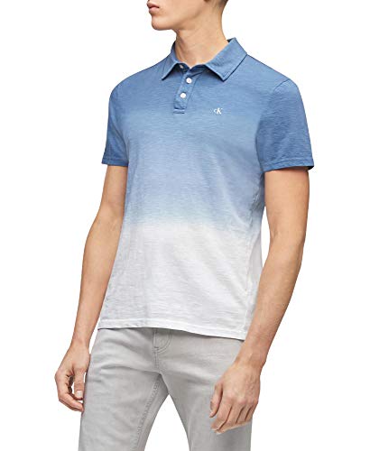 Calvin Klein Men's Short Sleeve Slub Cotton Monogram Logo Polo Shirt, Mid Storm Ombre, Medium