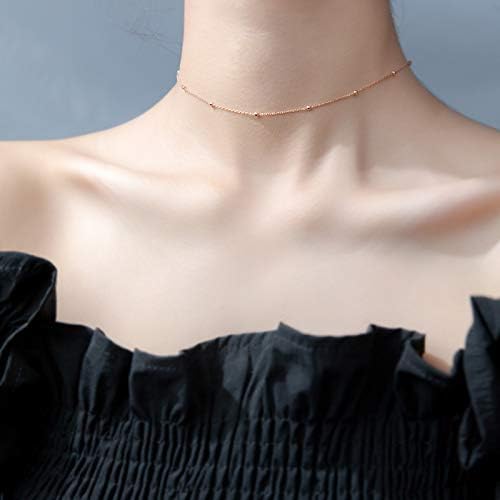 S925 Silver Necklace Simple Choker Necklace Small Bead Ball Clavicle Chain (Rose gold) - Image 2