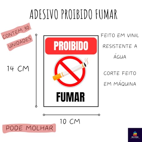 Kit 30 Adesivos Proibido Fumar Restaurante Hotéis Quarto Restaurante Comercios