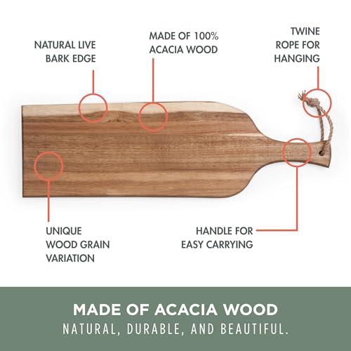 PICNIC TIME Artisan 24" Acacia Charcuterie Board with Raw Wood Edge, Wooden Cutting Board with Handle, All-Purpose Serving Platter, Decorative and Reversible Serving Plank (Acacia Wood) by PICNIC TIME - Image 6
