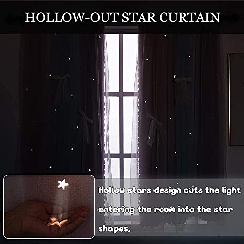 Image of Yancorp Curtains for Girls Bedroom Kids Curtain Hollow-Out Star Window Nursery Curtain 63 inches Length Room Darkening Grommet 2 Layers (Pink Grey, W34 X L42)