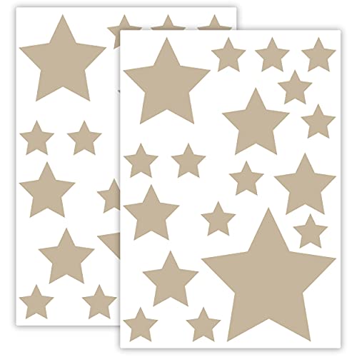 WANDKIND STERNEN SET Kinderzimmer 36 Stück Sterne Aufkleber Sternenhimmel zum Kleben Stern Wandtattoo Wandaufkleber Sticker Wanddeko (Beige) Cover
