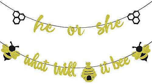 Amazon Com He Or She What Will It Bee Banner Gender Reveal Garland With Bee And Beehive Baby Shower Glitter Party Favor Supplies Decorations Health Personal Care