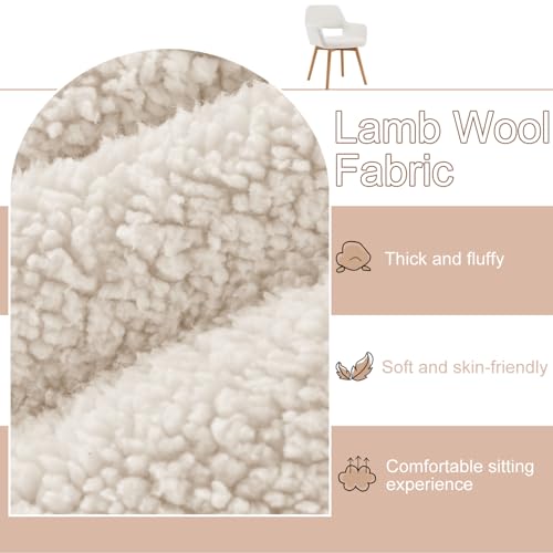 YEEFY Mid-Century Modern Sessel mit Holzbeinen – gepolsterter Schreibtischstuhl ohne Räder als Akzentstuhl für Wohnzimmer, Esszimmer, Schlafzimmer & Heimbüro(Woll weiß,1 Stück)