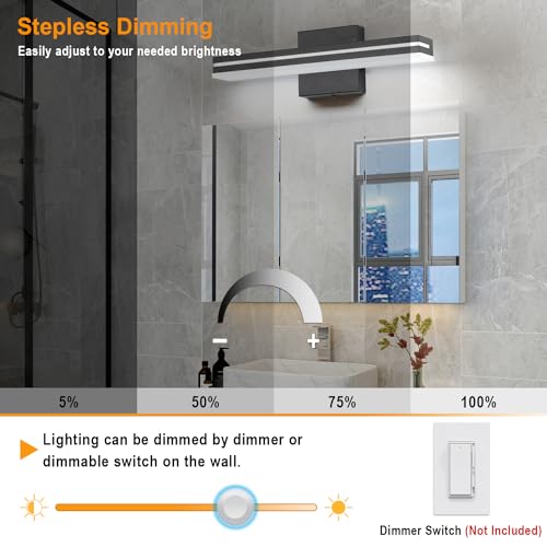 Image of SineRise LED Modern Bathroom Vanity Light Fixtures (16-Inch, 3000K /4000K /6000K, Dimmable), Matte Black Modern Acrylic Bathroom Wall Lighting Fixtures Over Mirror