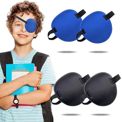 THSIREE 4PCS Adjustable Medical Eye Patch Bundle for Left or Right Eye - Amblyopia Lazy Eye Patches for Adults and Kids, Black & Blue 2PCS of Each Color Cover