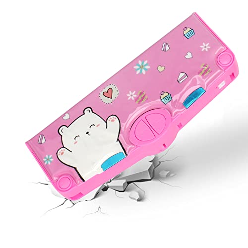 Image of Minache Multifunction Pencil Case Pencil Box with 2 Compartments Cartoon Pattern Stationery Set with Pop Out Scissors and Pencil Sharpener, 7483+Style 1, bh-07483-01ADD