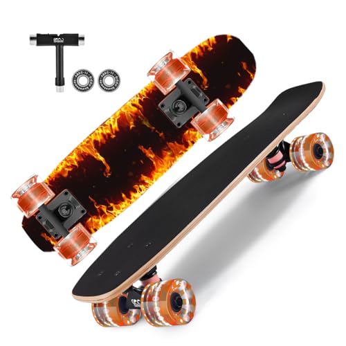 GIEEU Skateboards mit bunten blinkenden Rollen für Anfänger, Kinder, Jugendliche, Erwachsene, vollständige Standard-Skateboards aus 9 Schichten kanadischem Ahorn (X-Fire)