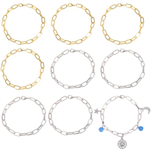 SUNNYCLUE 1 scatola Da 20 pezzi, Braccialetti A Catena con Graffetta, Set di Braccialetti A Catena con Cavo In Lega di Metlega Color Oro e Argento, Fermagli per Collegamento di Cavi, Catene Sottili pe