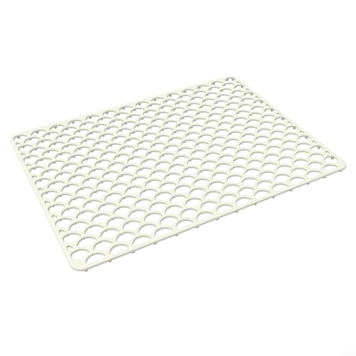 Lawnoval Tappetino protettivo in silicone per lavello da cucina, con fori di drenaggio, fondo antiscivolo, resistente al calore, lavabile in lavastoviglie, per scarico centrale lavello grigio (bianco