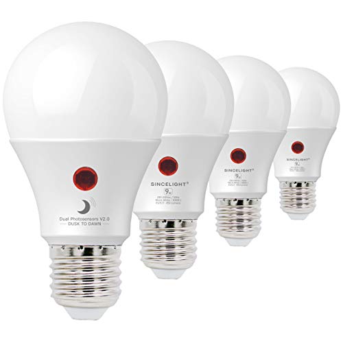 Ampoule LED Crépuscule Aurore Double Capteur 9W 3000K E26 4pcs