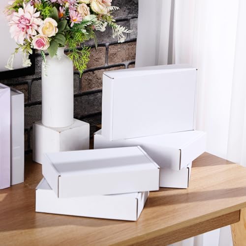 Image of Qilery 200 Pcs 7.09 x 5.12 x 1.97 Inches Shipping Boxes Corrugated Cardboard White Mailer Boxes Packaging for Small Business Mailing Wrapping Present Gift