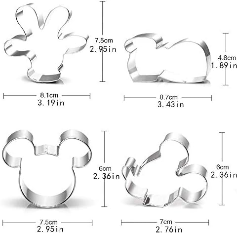 Disney Cookie Cutter Set for Kids-5 PCS-Mickey Mouse Ears, Head, Mickey Side Face, Palm and Shoes, Stainless Steel Cartoon Shaped Fondant Baking Cutters for Kids