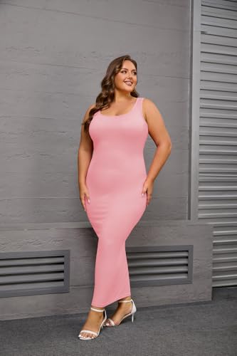 Image of YeGine Women Plus Size Sleeveless Bodycon Maxi Dresses Sexy Slim Tank Dresses
