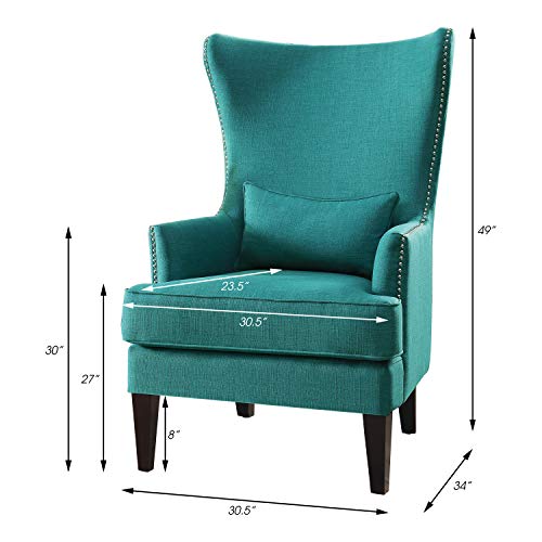 Lexicon Leighton Fabric Upholstered Wingback Accent Chair With Pillow, 30.5" W, Teal #TOP6