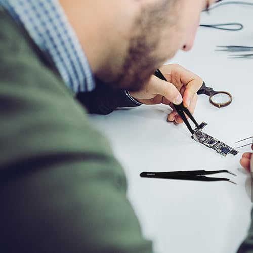 2 PCS ESD-Edelstahl-Präzisions Pinzette Präzisions Antistatisch Edelstahl,ESD Pinzetten Set für Computer, Elektronische Reparaturen, Schmuck, Labor, Präzisionsarbeit