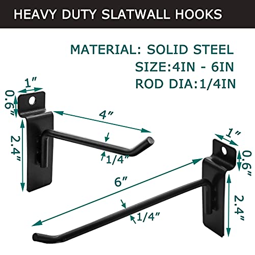 48Pack Black Slatwall Hooks, Heavy Duty 1/4" Slatwall Hooks & Hangers(24 Each 4" And 6") For Commercial Retail Exhibition, Metal Slatwall Accessories Panel Pegboard Hooks For Garage Shop Supermarket #TOP1