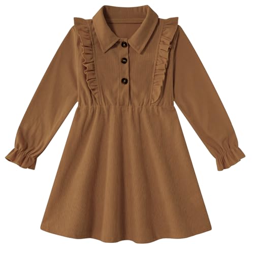 Vieille Toddler Long Sleeve Dress Girl Ruffle Fall Dress Kids Solid Casual Outfits 2-6T