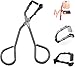 Black Eyelash Curler with Refill Pads - Mini Lash Curler for All Eyelash Shapes - Professional Silicone Makeup Tool with Precision Tweezers - 2-in-1 Beauty Kit in Stainless Steel Design