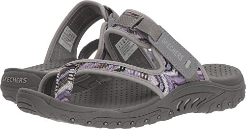 Skechers Women's REGGAE - SPARKLE SWAG - Toe Thong Sandal with Webbing Sandal, grey, 8 M US