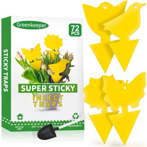 72 Pcs Classic Sticky Traps for Fungus Gnat (Plants) Flying Insect Whitefly and Fly Yellow Sticky Insect Catcher Traps for Indoor/Outdoor Kitchen and Plants High-End Glue Non-Toxic 4 Shapes