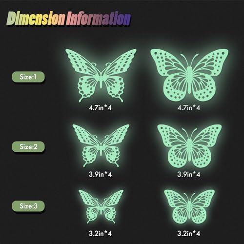 Image of SAOROPEB Glow in The Dark 3D Butterfly 24 Pcs 3 Sizes, Luminous Butterfly Stickers for Ceiling or Wall, Glow in The Dark Party Supplies, Removable Luminous Stickers for Kids Babys Nursery (Green) | 3 Sizes, Luminous Butterfly Stickers for Ceiling Wall, Glow in The Dark Party Supplies, Stickers for Kids Babys Nursery