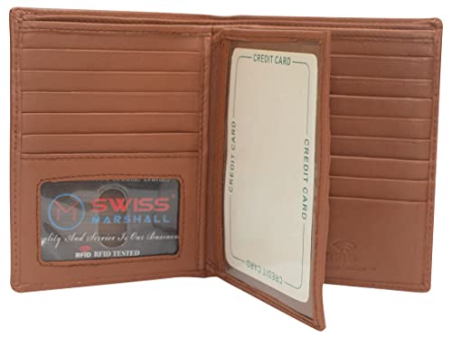 Napa Leather Hipster Bifold Wallet for Men With ID Window and RFID Blocking (Tan)