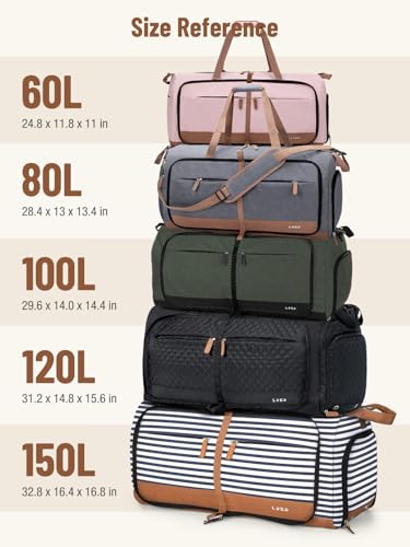 Image of Lekesky Foldable Travel Duffel Bag for Women, 60L Large Duffle Bag with Separate Shoes Compartments & Straps, Carry On Weekend Bag for Women, Hospital, Overnight(Grey)