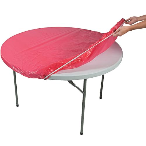 Nappe de table plastique ronde imperméable rouge 152 cm lavable - 3