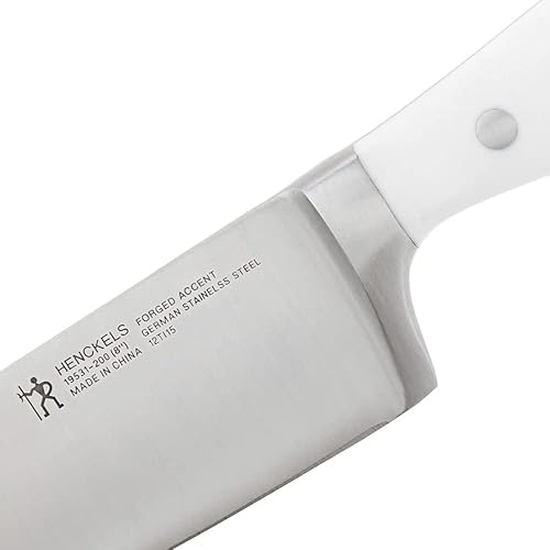 Vista 5 de HENCKELS Cuchillo de chef forjado de 8 pulgadas, mango blanco, diseño alemán informado por más de 100 años de maestría