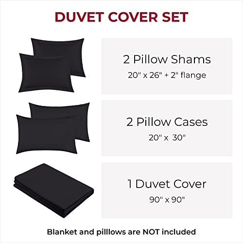 Image of Mellanni Duvet Cover Set 5pcs - Soft Double Brushed Microfiber Bedding with 2 Shams and 2 Pillowcases - Button Closure and Corner Ties - Wrinkle, Fade, Stain Resistant (Full /Queen, Black) | Hotel Luxury, Extra Soft & Cooling - Microfiber - Button Closure and Corner Ties (Queen, Black)