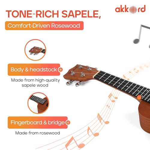 Akkord Concert Size 23" Ukulele, Sapele Wood with Built-In Equalizer- with Gig-Bag and Tuner - Image 4 thumbnail