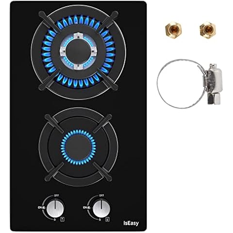 Tempered Glass Gas Cooktop, 12 In Gas Stove Top Gas Cooktop 2 Burners, 120V Built-in Gas Hob Suitable For Dual Fuel LPG/NG, Thermocouple Protection-IsEasy Cover