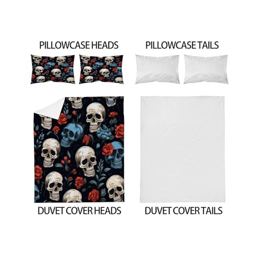 Housse de couette gothic skull 200x200 parure de lit microfibre avec taies