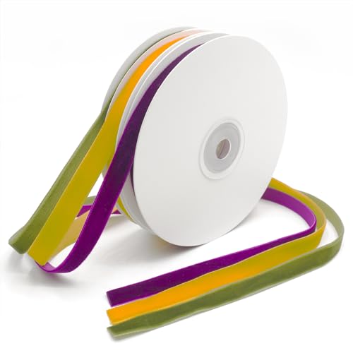 Giftmeet A-75 Multicolor Velvet Ribbon For Ornaments, 30 Yards Nylon Velvet Ribbon 3/8 Inch, Spool Fabric Satin Velvet Ribbon For Christmas Tree cover