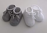 1x Grau und 1x Weiß 2 Paar Babyschuhe, gestrickt, Grau und Weiß, für Neugeborene