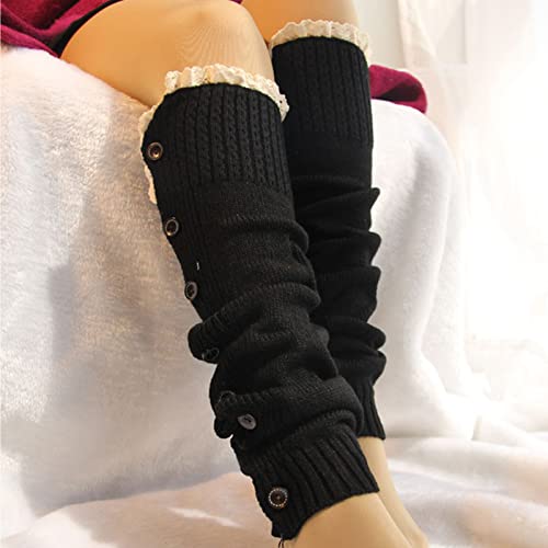 Image of Leg Warmers for Women Knitted Ribbed Stirrup Long Leg Warmers Loose High Socks Winter Socks Lace Trim Boot Cuffs