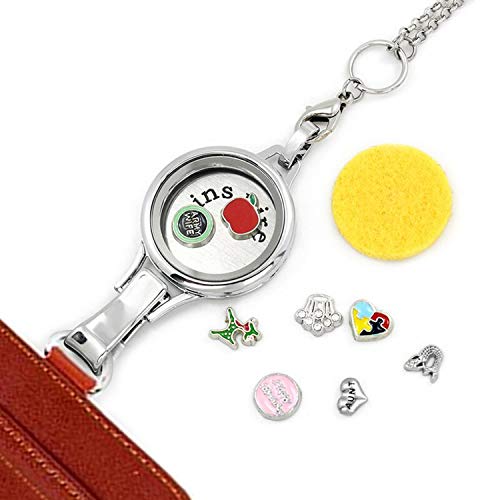 Bg247 Stainless Steel 30Mm Glass Floating Memory Living Locket Lanyard Necklace Id Badge Holder (Rose Gold Circle, No Stone) #TOP2