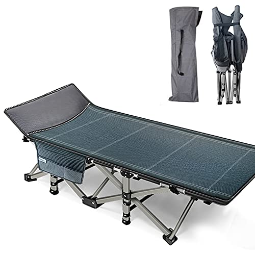 Oeyal Camping Cot Folding Camping Bed for Adults, Heavy Duty Collapsible Sleeping Bed, Travel Military Portable Cots Bed with Carry Bag for Indoor & Outdoor Use (Blue Grey)