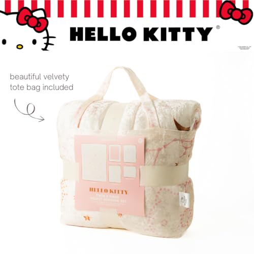 Image of Lux Hello Kitty Velvet Bedding 7 Piece Super Soft Cozy Reversible Comforter and Sheet Set with Sham & Tote Bag, Queen, (Officially Licensed Product) By Franco