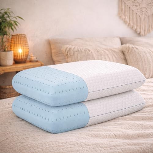 Image of LA VERNE Cooling Gel Infused Pincore Technology Breathable Memory Foam Pillow with 3S Rebound| Cool Gel Cervical Support for Neck & Shoulder Relief (2, White, Queen (U.K. Standard))